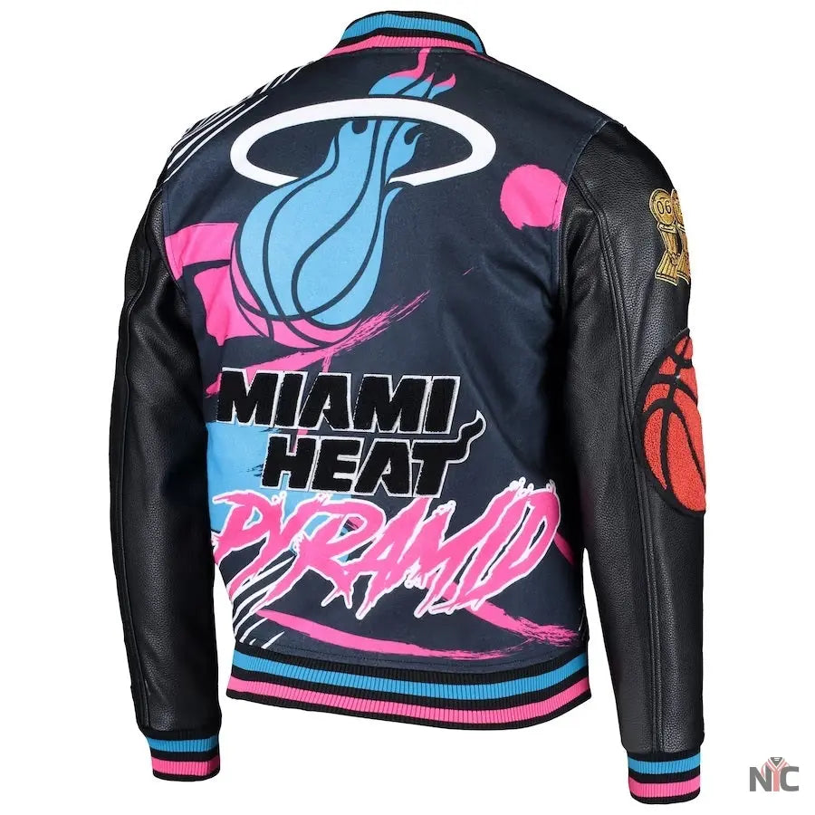 Miami Heat Pyramid Black Full-Snap Varsity Jacket NYC Jackets