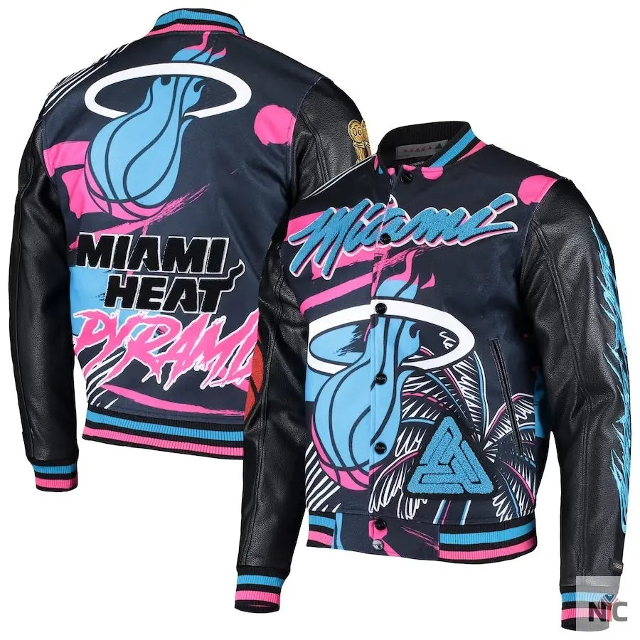 Miami Heat Pyramid Black Full-Snap Varsity Jacket NYC Jackets