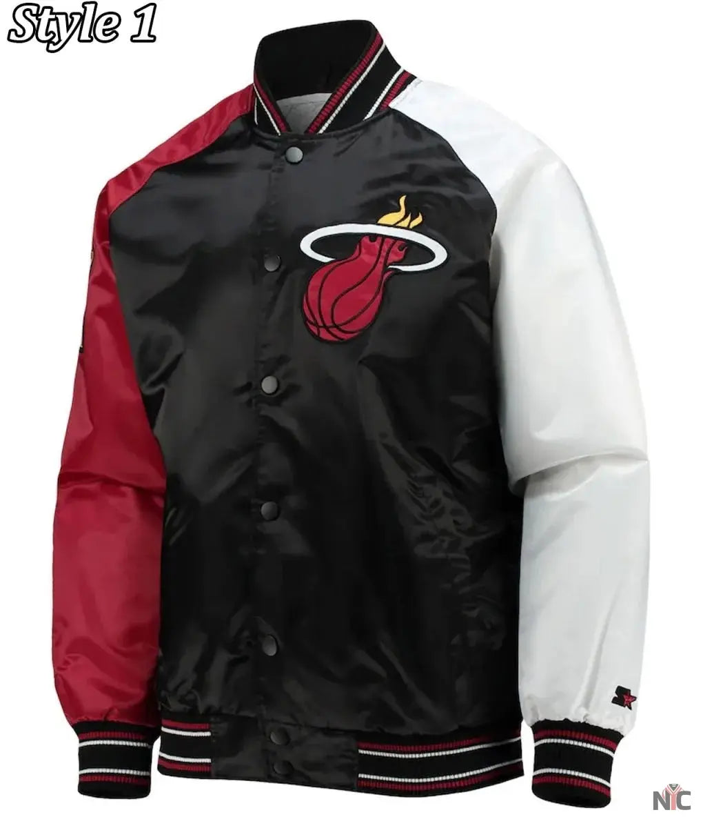 Miami Heat Reliever Full-Snap Black and Red Satin Jacket NYC Jackets
