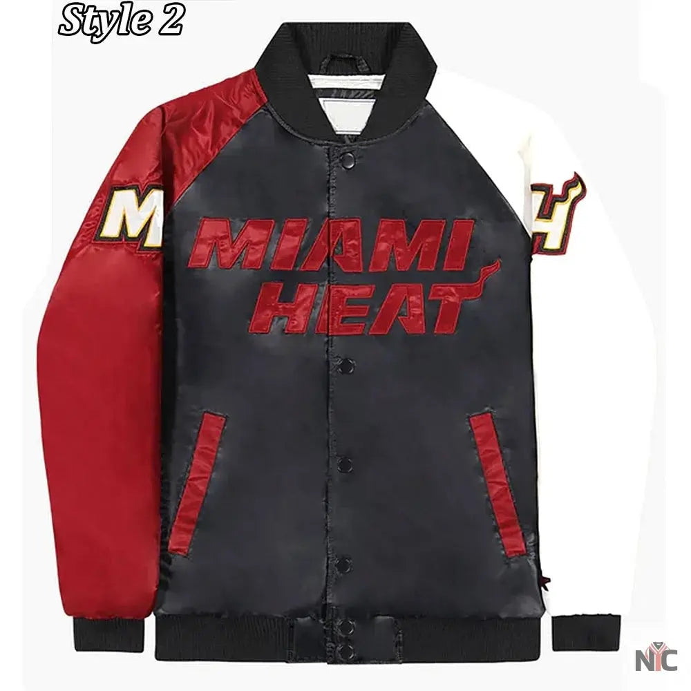 Miami Heat Reliever Full-Snap Black and Red Satin Jacket NYC Jackets