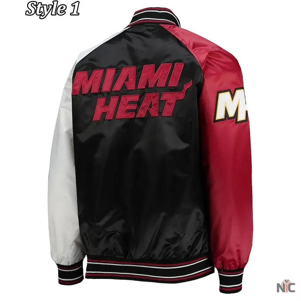 Miami Heat Reliever Full-Snap Black and Red Satin Jacket NYC Jackets