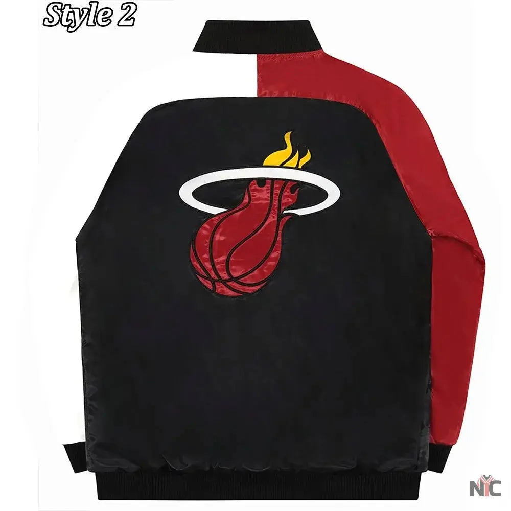 Miami Heat Reliever Full-Snap Black and Red Satin Jacket NYC Jackets
