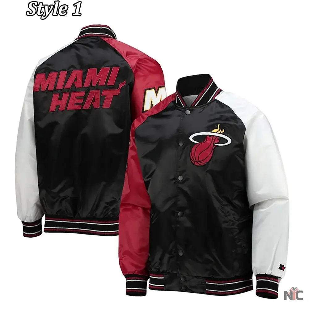 Miami Heat Reliever Full-Snap Black and Red Satin Jacket NYC Jackets
