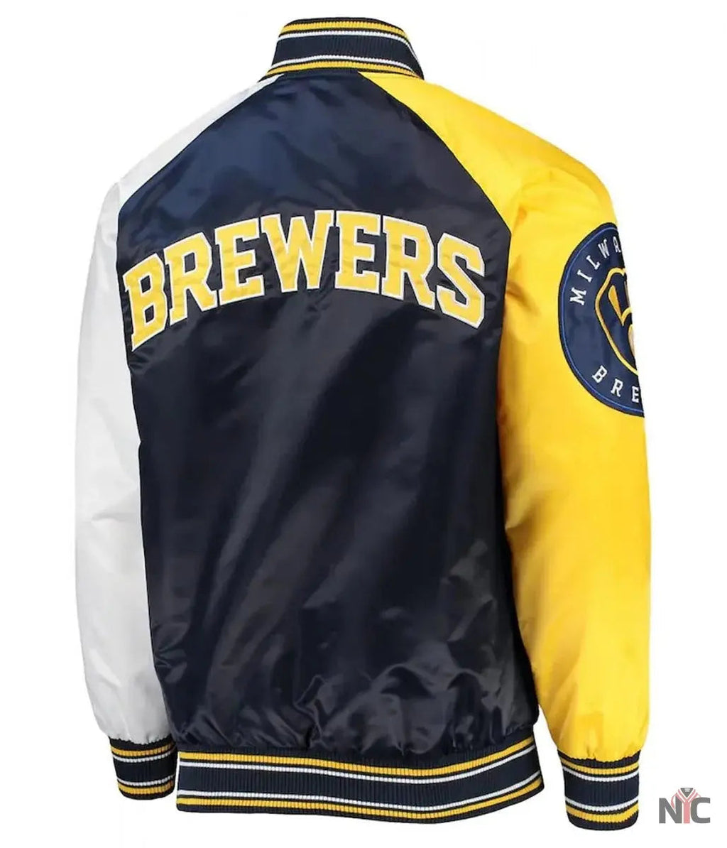 Milwaukee Brewers Reliever Satin Raglan Full-Snap Jacket NYC Jackets