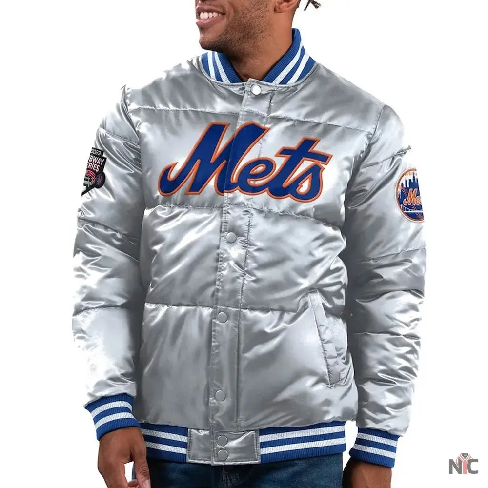 NY Mets Cooperstown Collection Bronx Puffer Satin Jacket NYC Jackets