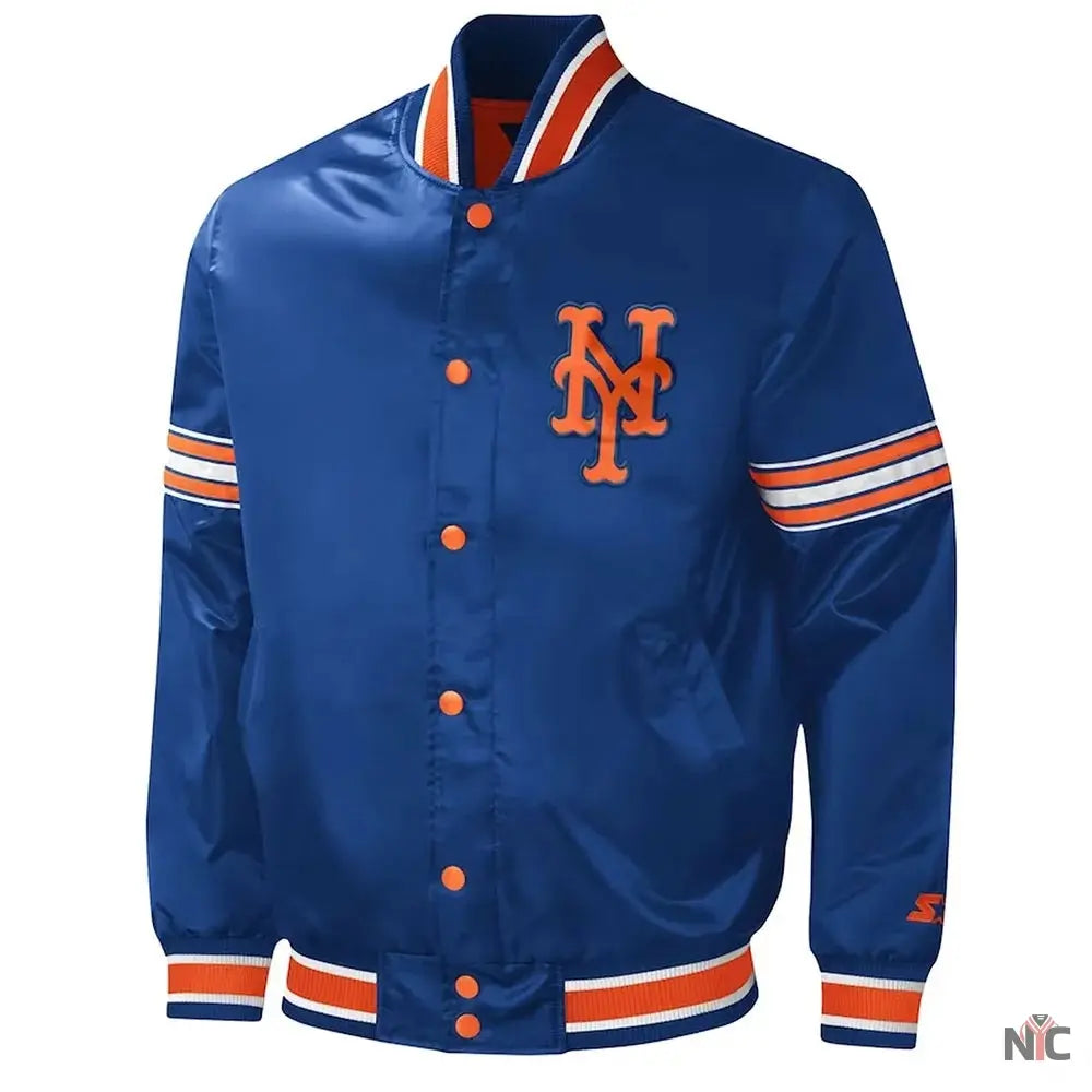 NY Mets Midfield Royal and Orange Satin Jacket NYC Jackets