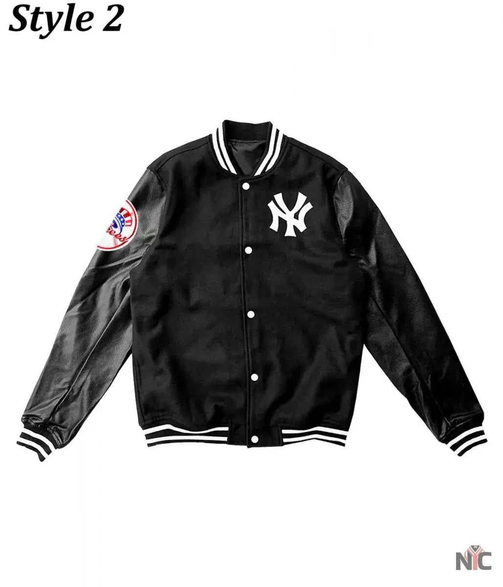 NY Yankees Varsity Wool Leather Black Jacket NYC Jackets