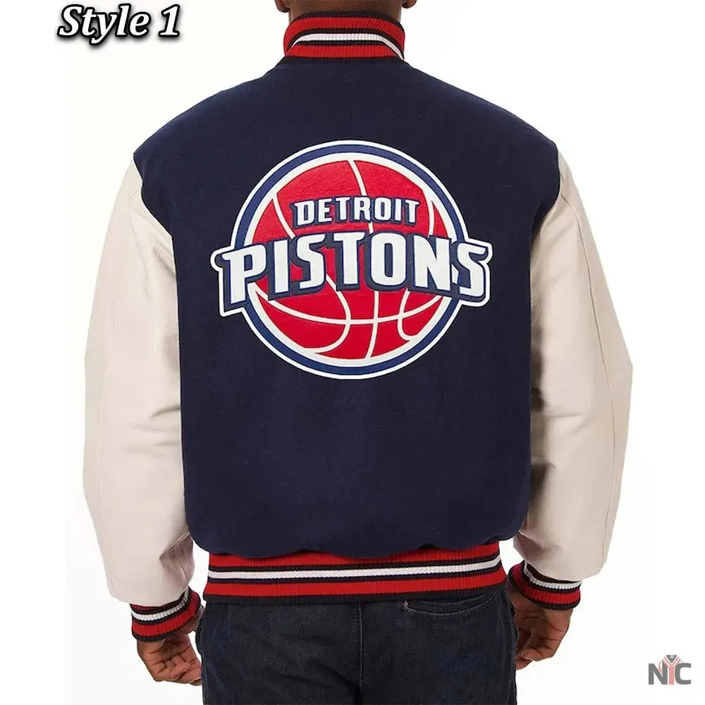 Navy White Detroit Pistons Varsity Jacket NYC Jackets