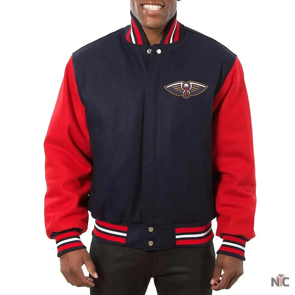 Navy and Red New Orleans Pelicans Varsity Jacket NYC Jackets