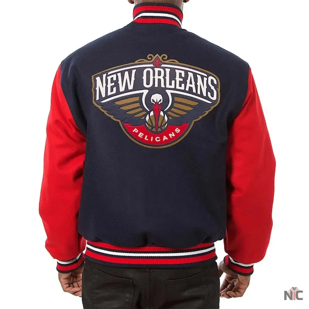 Navy and Red New Orleans Pelicans Varsity Jacket NYC Jackets