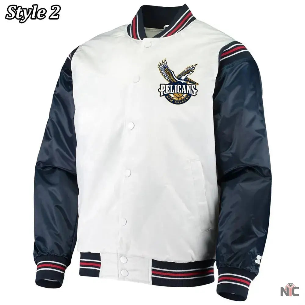 New Orleans Pelicans Renegade Varsity White Navy Jacket NYC Jackets