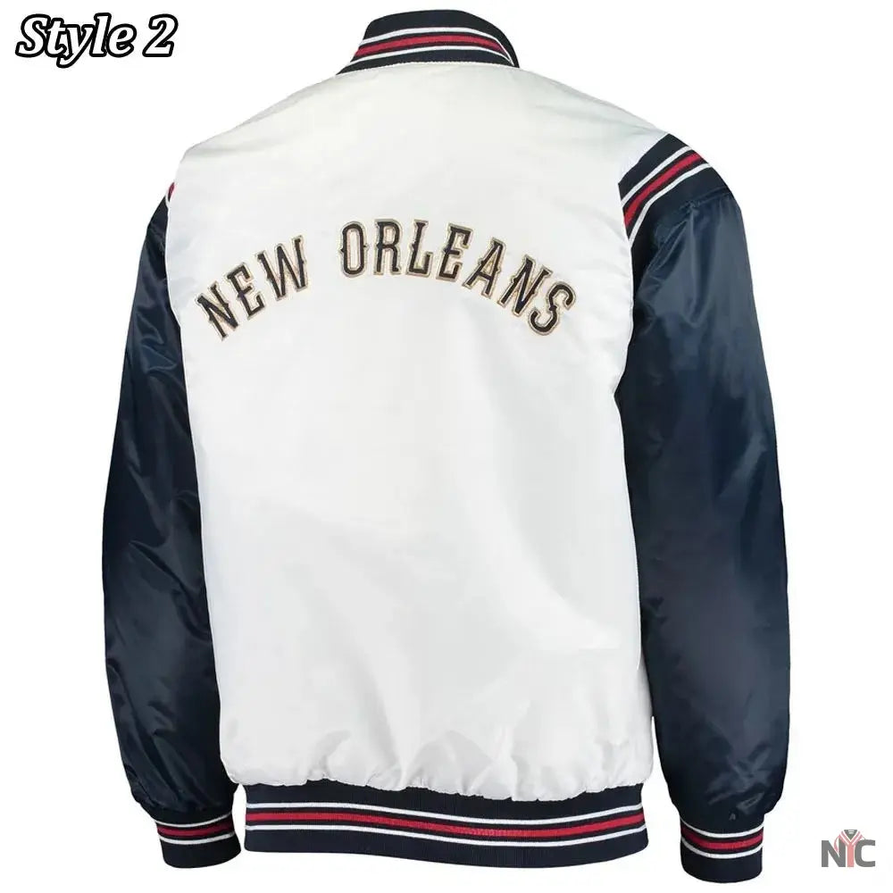 New Orleans Pelicans Renegade Varsity White Navy Jacket NYC Jackets