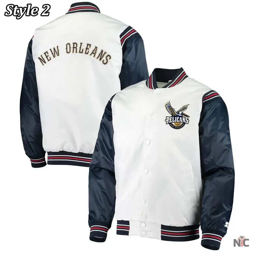 New Orleans Pelicans Renegade Varsity White Navy Jacket NYC Jackets
