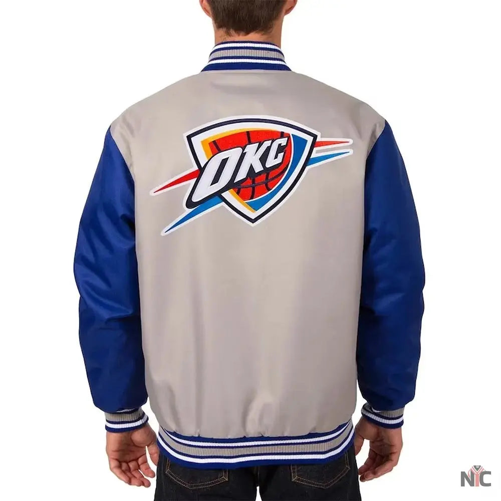 Oklahoma City Thunder Gray Royal Varsity Poly Twill Jacket NYC Jackets