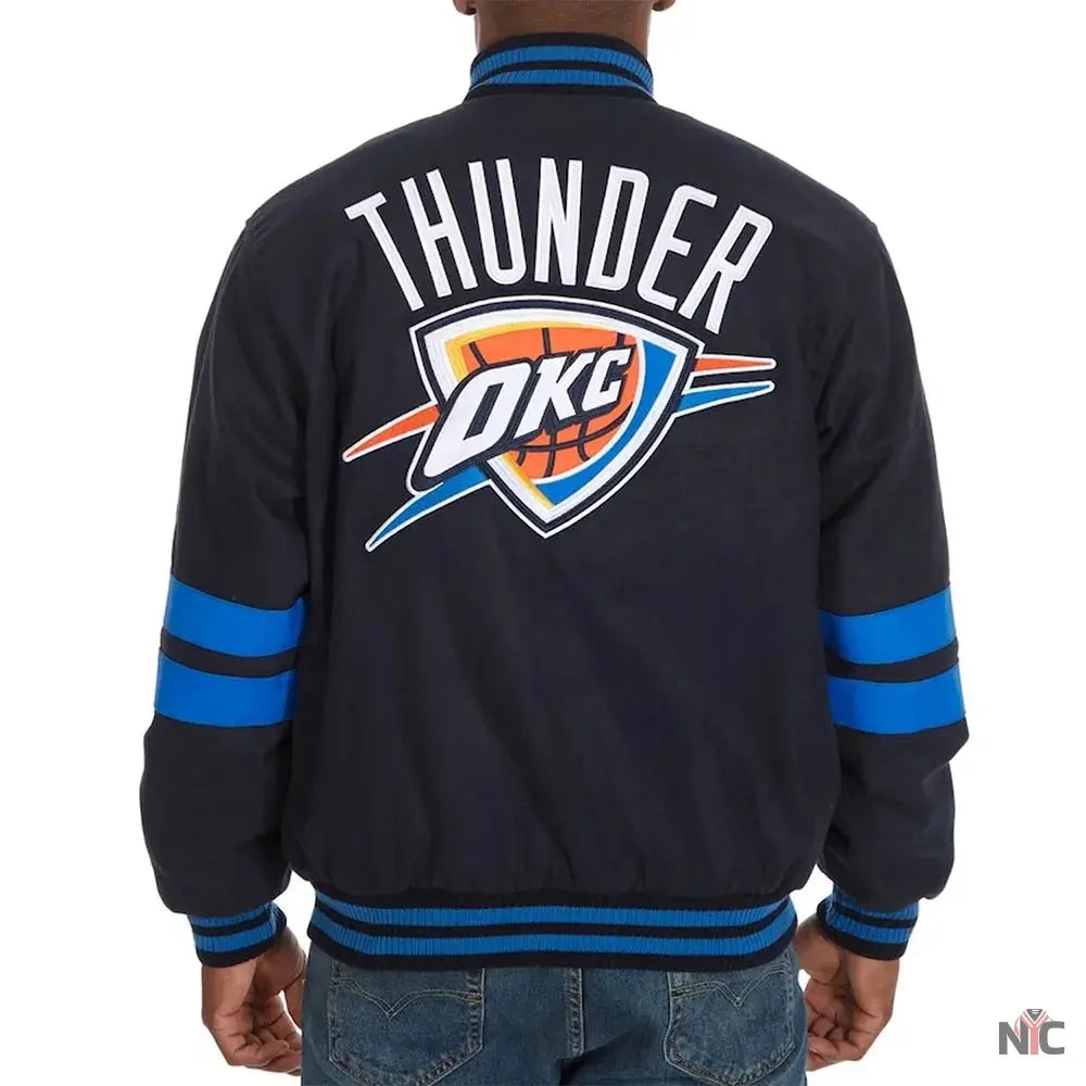 Oklahoma City Thunder Striped Varsity Navy Wool Jacket NYC Jackets