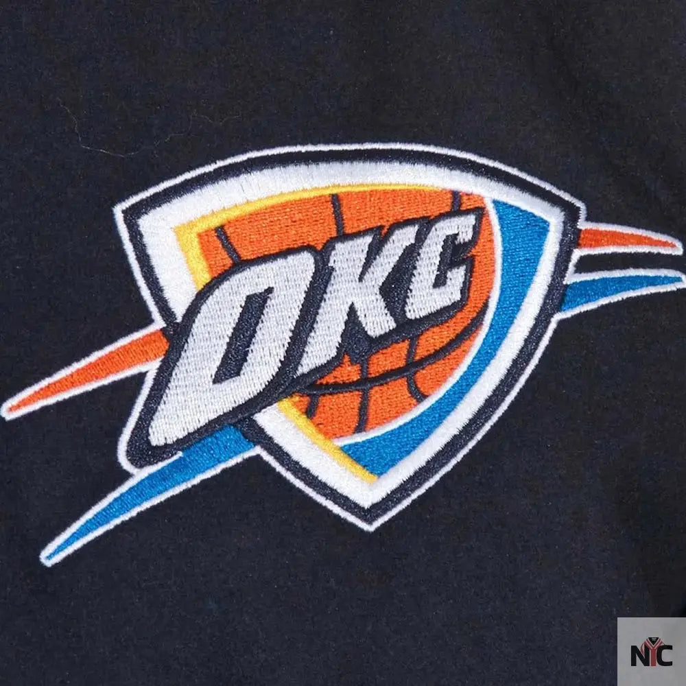 Oklahoma City Thunder Striped Varsity Navy Wool Jacket NYC Jackets