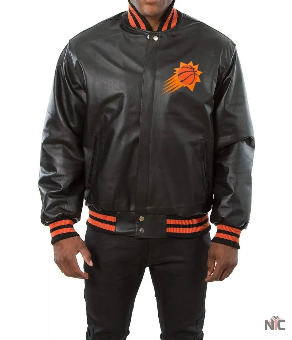 Phoenix Suns Black Leather Varsity Jacket NYC Jackets