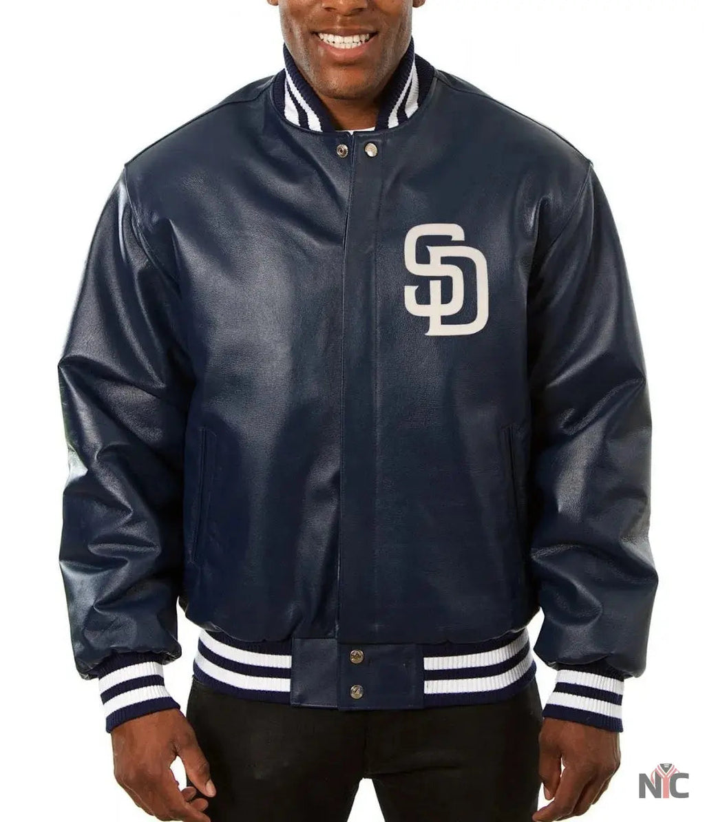 San Diego Padres Navy Blue Leather Jacket NYC Jackets