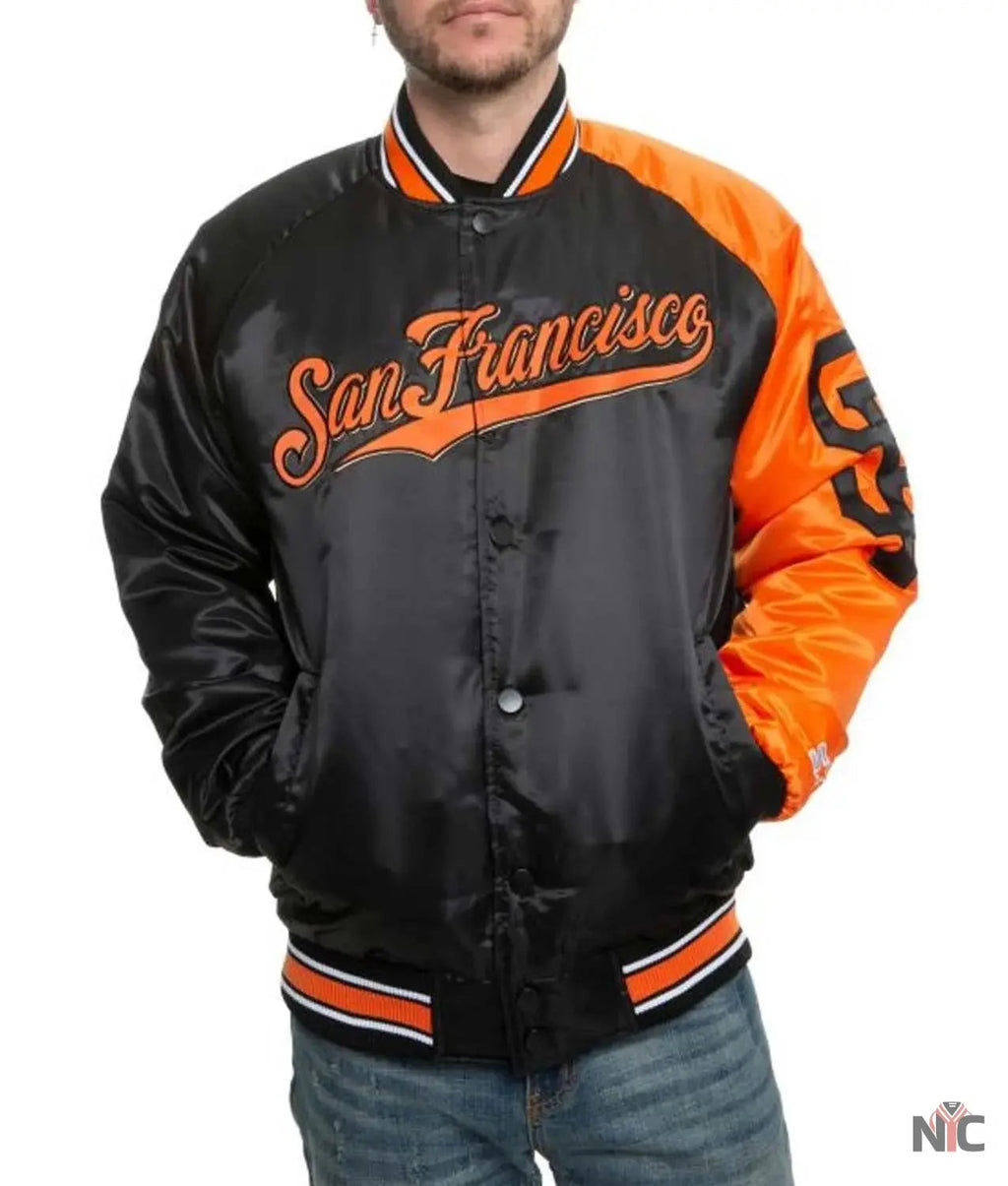 San Francisco Giants Stadium Black And Orange Varsity Jacket NYC Jackets