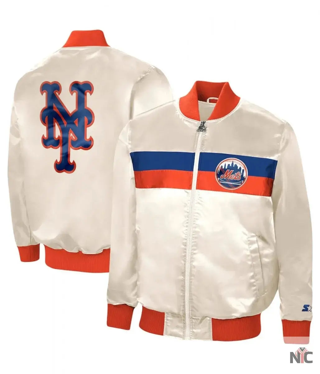 Starter NY Mets White Satin Jacket NYC Jackets