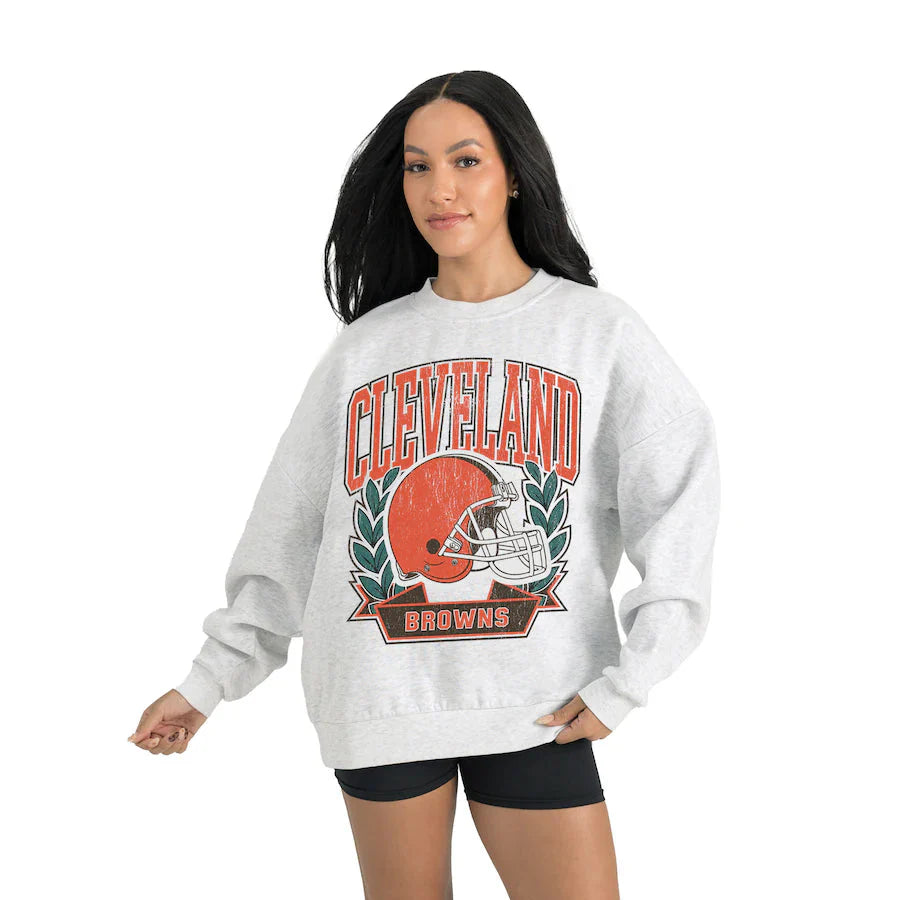 Women's Cleveland Browns Gameday Couture Gray Heritage Premium Fleece Pullover Sweatshirt Jacket99