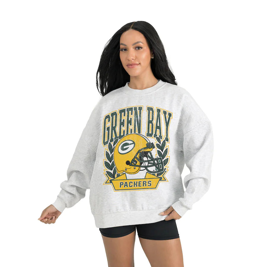 Women's Green Bay Packers Gameday Couture Gray Heritage Premium Fleece Pullover Sweatshirt Jacket99