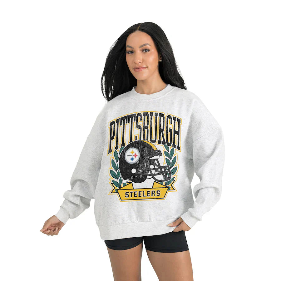 Women's Pittsburgh Steelers Gameday Couture Gray Heritage Premium Fleece Pullover Sweatshirt Jacket99