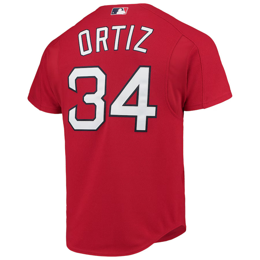 Men's Boston Red Sox David Ortiz Mitchell & Ness Red Cooperstown Collection Mesh Batting Practice Button-Up Jersey Kansas Jacket