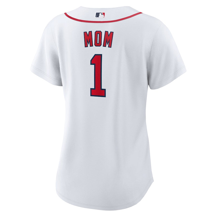Women's Boston Red Sox Nike White #1 Mom Home Replica Jersey Kansas Jacket