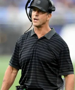John Harbaugh NFL Preseason 2025 Black Polo Shirt