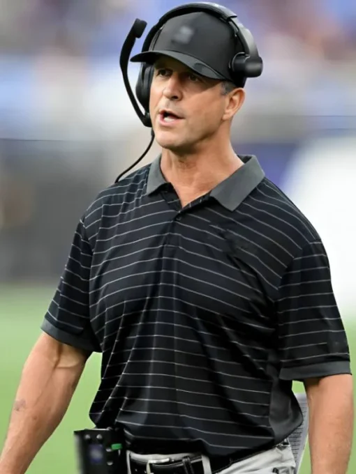 John Harbaugh NFL Preseason 2025 Black Polo Shirt