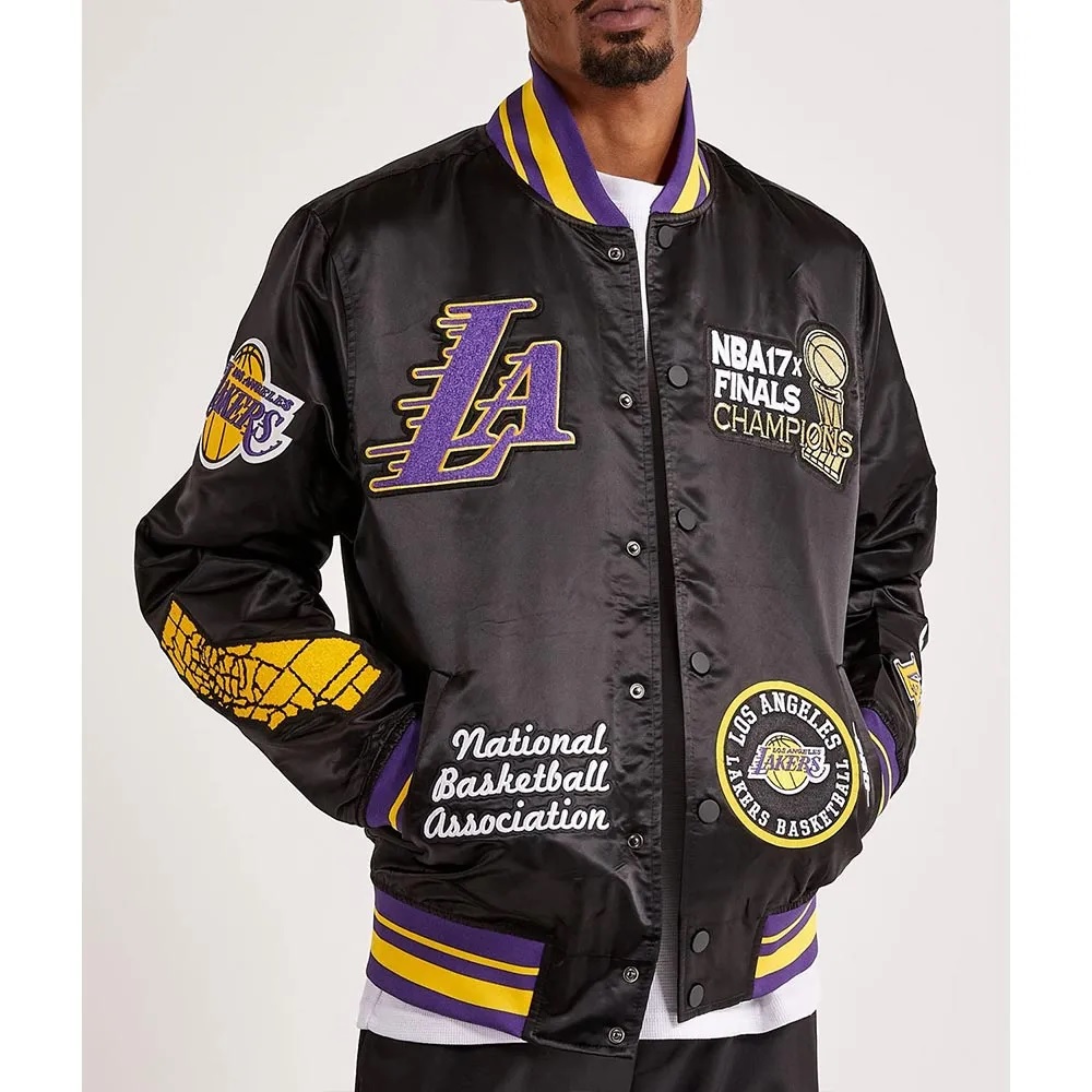 LA Lakers 17X Champions Varsity Satin Jacket LA Lakers 17X Champions Varsity Satin Jacket