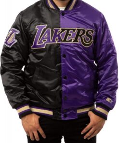 LA Lakers Black and Purple Satin Bomber Jacket