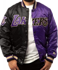 LA Lakers Black and Purple Satin Bomber Jacket