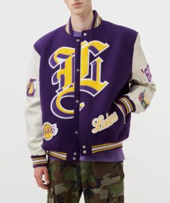 LA Lakers Purple and White Wool Letterman Jacket