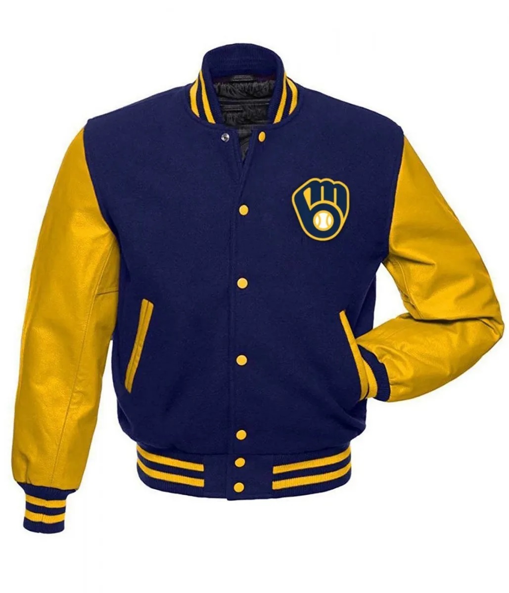 Letterman Milwaukee Brewers Yellow and Blue Jacket Letterman Milwaukee Brewers Yellow and Blue Jacket