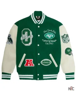 Men’s OVO x NFL Green New York Jets Full-Snap Varsity Jacket