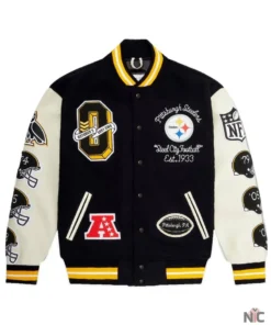 Men’s Pittsburgh Steelers OVO x NFL Black Full-Snap Varsity Jacket