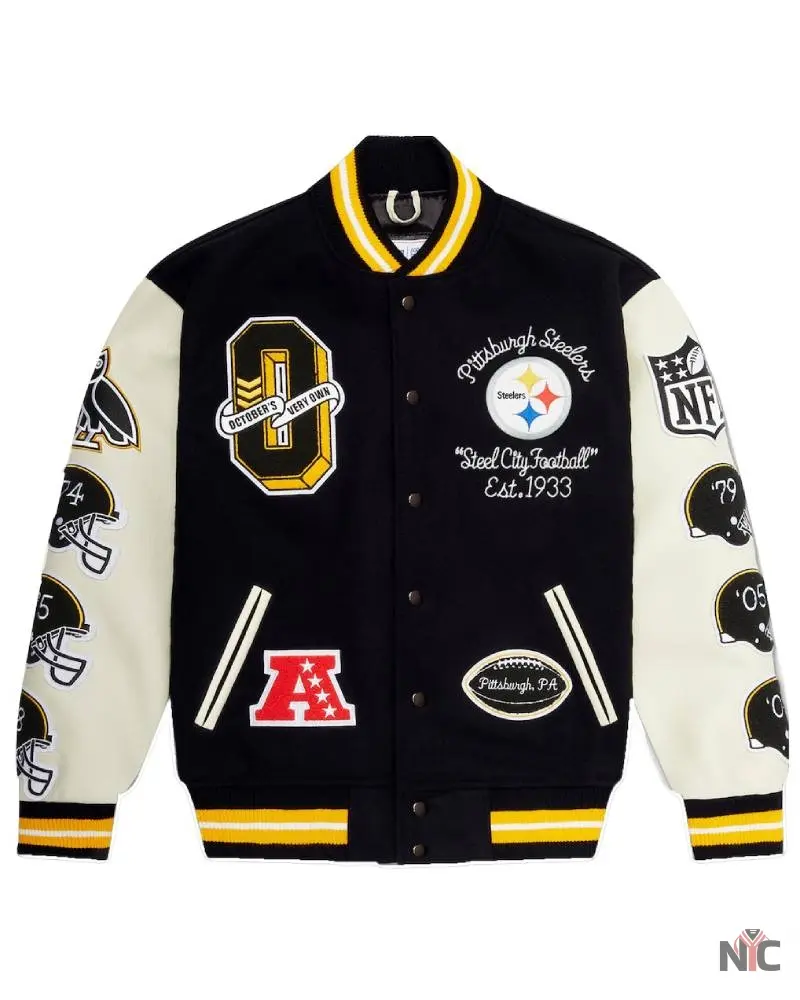 Men’s Pittsburgh Steelers OVO x NFL Black Full-Snap Varsity Jacket