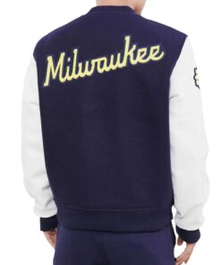 Milwaukee Brewers Blue and White Letterman Jacket