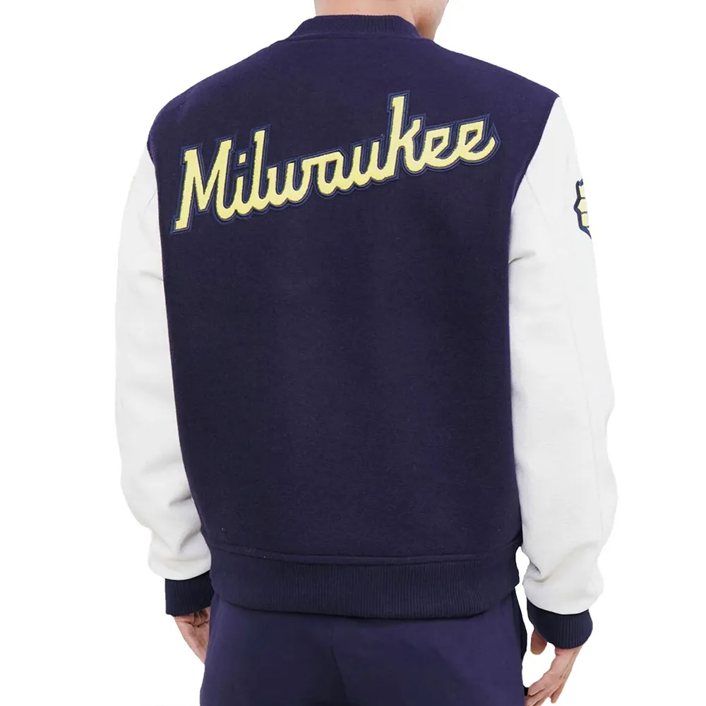Milwaukee-Brewers-Blue-and-White-Letterman-Jackets Milwaukee Brewers Blue and White Letterman Jacket