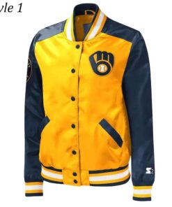 Milwaukee Brewers Gold and Navy Varsity Satin Jacket