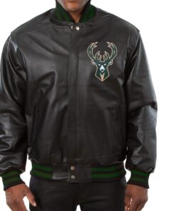 Milwaukee Bucks Black Leather Varsity Jacket
