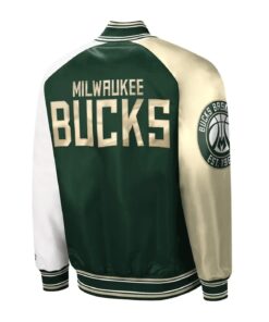 Milwaukee Bucks Hunter Green and Cream Varsity Satin Jacket