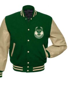 Milwaukee Bucks Letterman Beige and Green Jacket