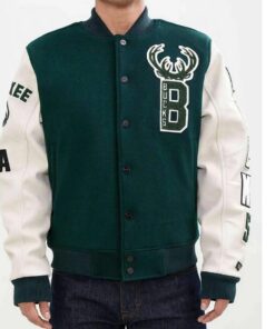 Milwaukee Bucks Letterman Green and White Jacket