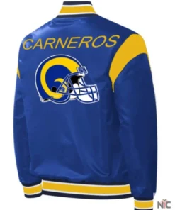 NFL La Rams Carneros Blue And Yellow Satin Jacket