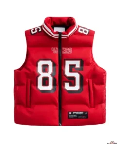NFL Player George Kittle Scarlet Red Puffer Vest