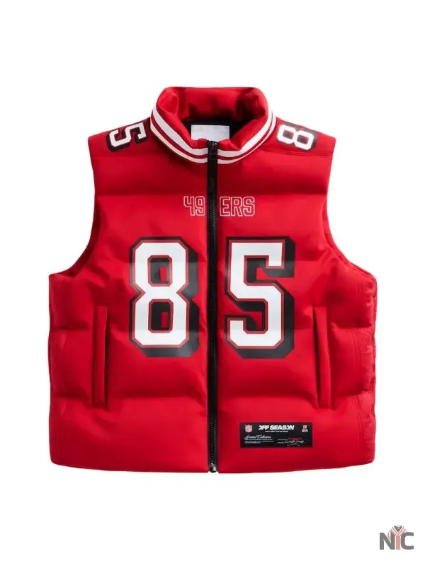 NFL Player George Kittle Scarlet Red Puffer Vest