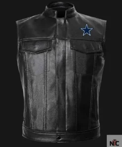 NFL Team Dallas Cowboys Black Leather Vest